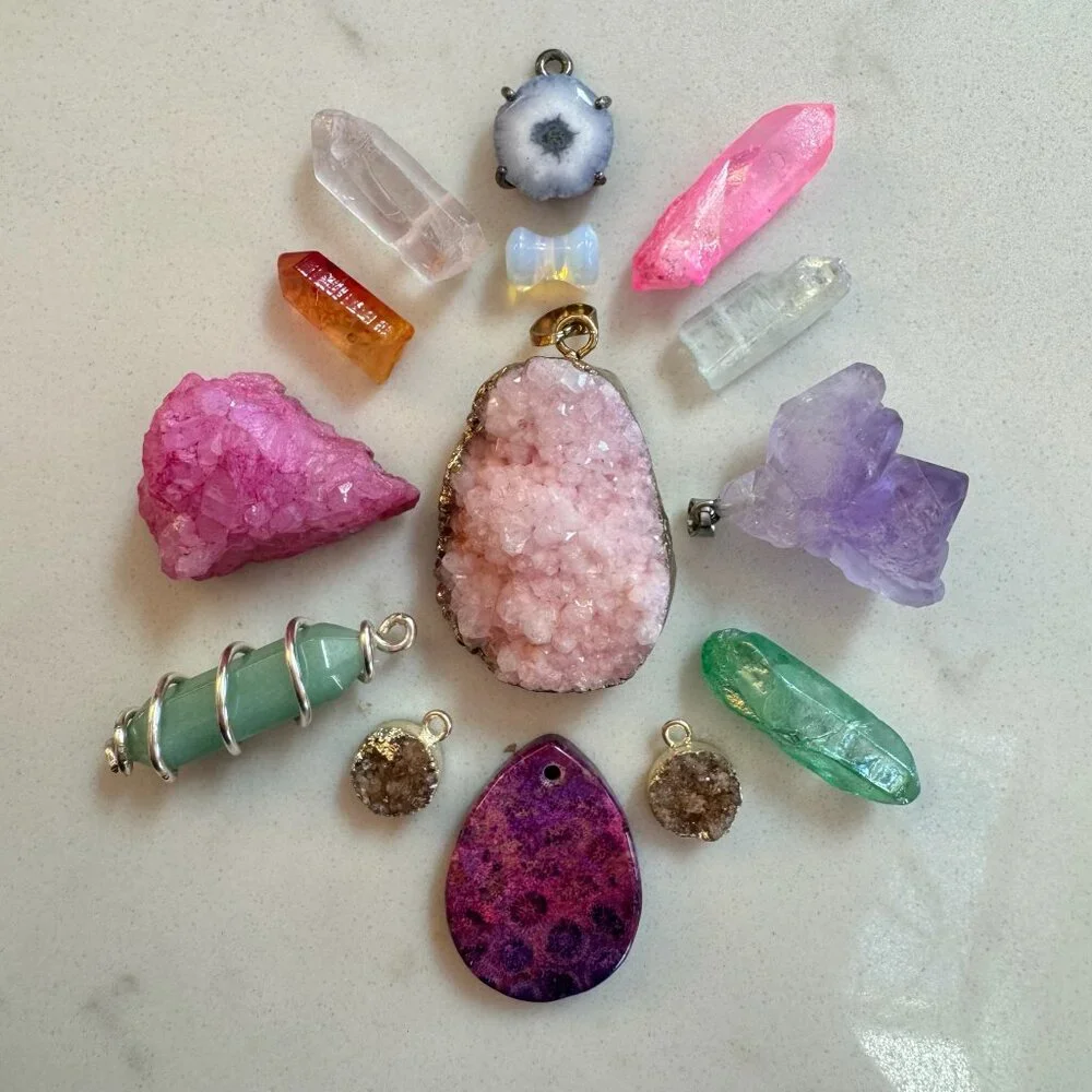 Crystal Druzy and Gemstone Pendant Lot with Moonstone and Amethyst - Picture 11 of 16